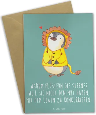 Produktbild von Mr. & Mrs. Panda Glückwunschkarte Sterne und Löwe - Meeresbrise - Geschenk, Tierkreiszeichen, weihnachtskarten, Sternzeichen, hochzeitskarten, Geschenke, Grußkarten, Mut