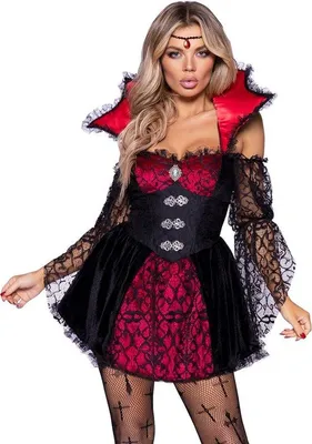 Produktbild von Victoriaans vampirisch Damenkostüm, schwarz/rot, Halloween, Karneval