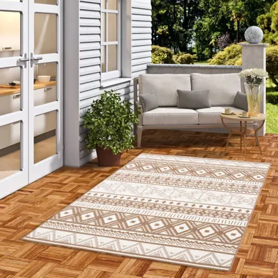Produktbild von In- und Outdoor Teppich Beidseitig Cape Cod Ethno Braun Beige, Größe:120x160 cm