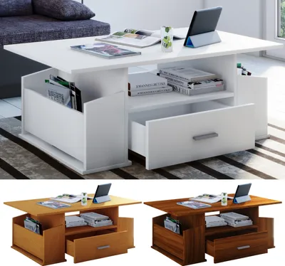 Produktbild von Junata Couchtisch 1 Schublade, 2 Fächer, 1 Regal weiß.