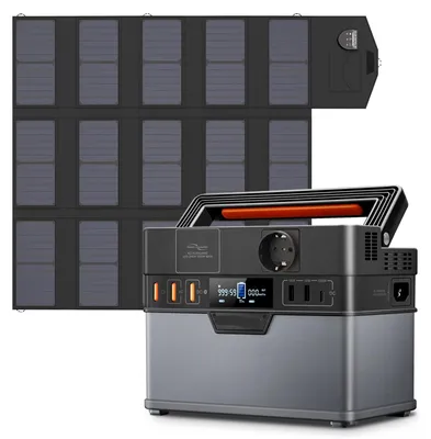 Imagen del producto de Central eléctrica portátil - Generador - Batería de respaldo - Power bank - Portátil - 288 Wh, batería LiFePO4 - con panel solar plegable de 100W