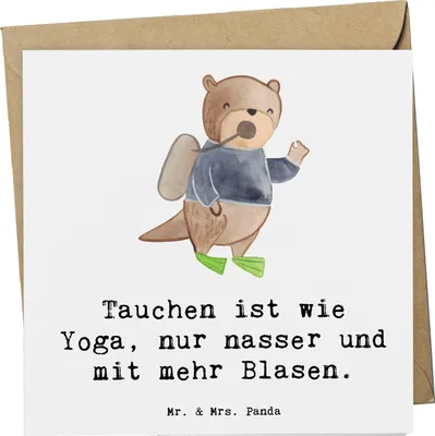 Produktbild von Mr. & Mrs. Panda Klappkarte Tauchen Yoga - Weiß - Geschenk, Glückwunschkarte, Sportler, doppelkarte, Unterwasserwelt, Grußkarte, anlasskarte, Korallenriffe, faltkarte