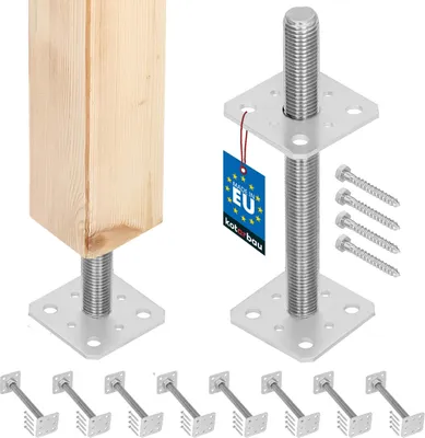 Produktbild von KOTARBAU® 8er Set Pfostenträger 80 mm x 80 mm x 250 mm Gewinde M24 mm Verzinkt Stützenfuß Höhenverstellbar Bodenfuß Betonfuß Zum Aufschrauben Regulierbar