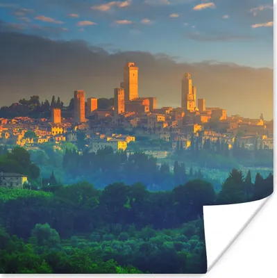 Produktbild von MuchoWow® Poster Sonnenaufgang über San Gimignano in der Toskana, Italien 100x100 cm - Babyzimmer