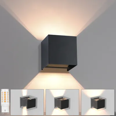 Produktbild von ZMH Led Wandleuchte 1ER Aussen Schwarz Wandlampe G9 Warmweiß Modern Up Down IP65 Wasserdicht Außenwandleuchte Einstellbarer Strahl Flurlampe