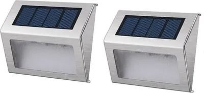 Productafbeelding van Zonnepaneel wandlamp voor buiten, waterdicht, met 3 witte LED's, 2 lichtmodi, LUMISKY, 2 stuks