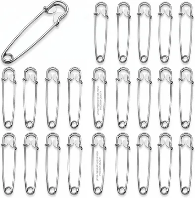Imagen del producto de Alfileres de seguridad extra grandes, de 70 mm, paquete de 24 unidades, fabricados en acero inoxidable, para tejidos gruesos