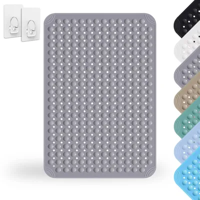 Image de Tapis de douche antidérapant, 60 x 90 cm, PVC gris, avec ventouses, lavable en machine
