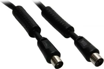 Produktbild von Antennenkabel mit Ferrit (80 dB), doppelt geschirmt Koax-Stecker > Koax-Buchse (vollständig geschirmt)