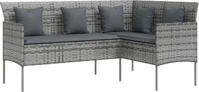 Image de vidaXL Canapé en L avec Kissen Poly Rattan Grau