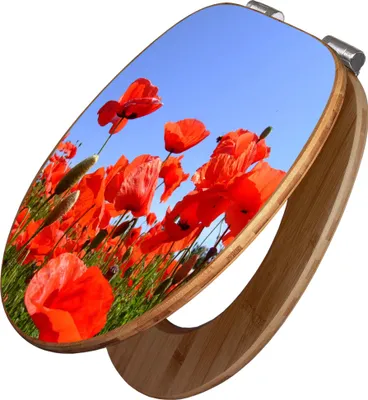 Produktbild von banjado Design WC Sitz Bambus Absenkautomatik -Mohnblumen - Toilettendeckel mit Absenkautomatik Holz/hochwertiger Bambus Klodeckel/WC-Sitz für alle gängigen Toiletten [TDB2 10078]