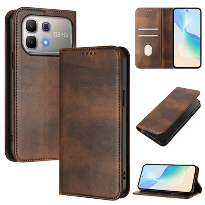 Obrázek produktu pro Pouzdro pro Infinix Note 60 5G, vintage kožené pouzdro s RFID ochranou, přihrádkami na karty, stojánkem Hnědý
