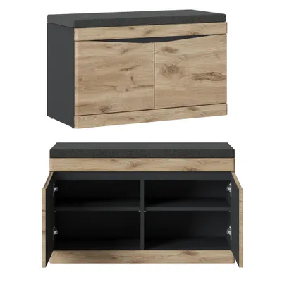 Produktbild von Garderoben Set Flurbank, Garderobenpaneel anthrazit, Eiche SUNBURY-129 2-teilig
