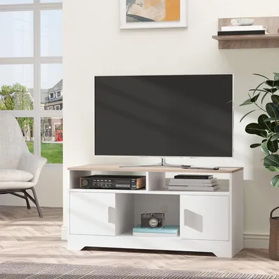 Immagine prodotto di Mobile TV - Basso mobile TV - Mobile TV - Mobile TV con ante - Mobile TV buffet - Bianco + Legno naturale - Passacavi
