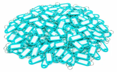 Obrázok produktu pre balenie 50 štítkov na kľúče Unicoloured - Turquoise - Štítky na kľúče s krúžkom na písanie | Krúžok na kľúče na písanie | Plastový krúžok na kľúče s vymeniteľnými štítkami