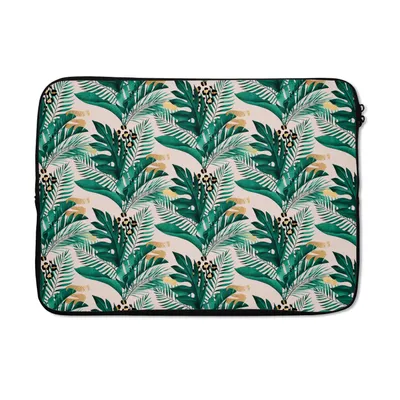 Produktbild von MuchoWow® Laptop Hülle 14 ZollPalmenblatt - Pantherdruck - Gold Laptoptasche - Laptoptasche - Stoßsicher - Schutzhaube