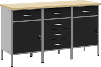 Produktbild von Möbel 3-teiliges Werkbank-Set in Schwarz und Grau aus Holzwerkstoff und Stahl - Werkbänke 3321370