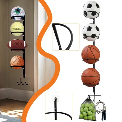 Produktbild von Ballständer, Ballaufbewahrung, Ballregal für 4 Bälle, Basketball, Fußball, Volleyball, Schläger
