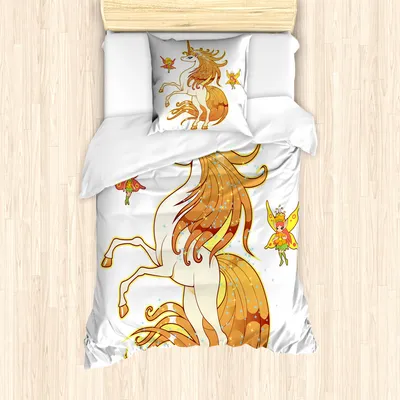 Produktbild von ABAKUHAUS Einhorn Bettbezug Set für Einzelbetten, Einhorn und Fairy Art, Milbensicher Allergiker geeignet mit Kissenbezug, Lila