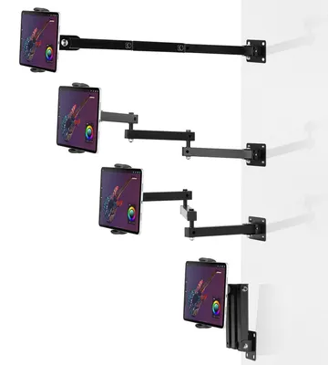 Immagine prodotto di Supporto per tablet da parete, adatto per schermi da 4-13 pollici, rotazione a 360°, estensione da 10 a 68 cm, realizzato in lega di alluminio, colore nero