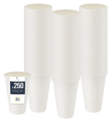 Image de Gobelet jetable BenBow en canne à sucre, blanc, 400 ml x 250 - Mieux que des gobelets en carton, Ecologique, Idéal pour les fêtes ou le café