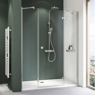 Produktbild von BREUER Drehtür für Nische mit Frontseitenwand ESPIRA Anschlag rechts 140 x 195 cm Echtglas klar hell alunatur