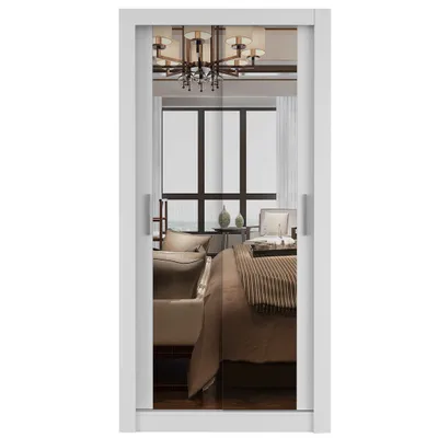 Produktbild von Kleiderschrank Schwebetürenschrank Schrank 100cm Weiß/Weiß mit zwei Spiegeln MILAN