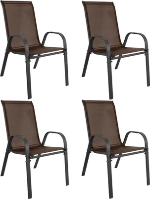 Produktbild von 4er Set Gartenstühle, stapelbar, Hochlehner Gartenstühle, Terrassenmöbel, stapelbare Gartenstühle, Balkonstühle, Outdoorstühle | Textilene-Sitzfläche & Metallbeine | 56x43x91cm (BxTxH) | Braun