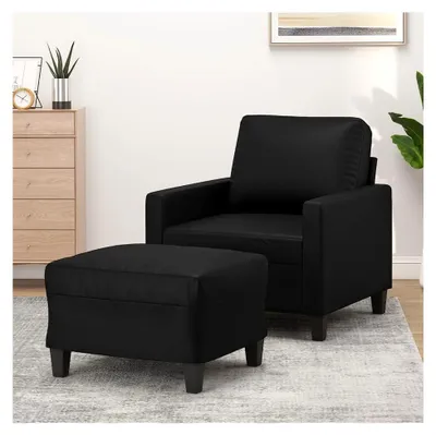 Produktbild von Sessel mit Hocker Schwarz 60 cm Kunstleder