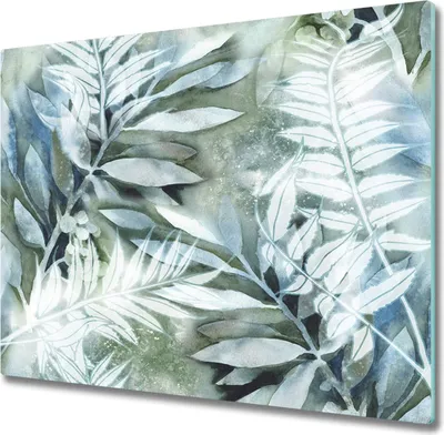 Produktbild von Glas Herdabdeckplatte 60x52 cm Spritzschutz Glasabdeckplatte Schneidebrett Blätter