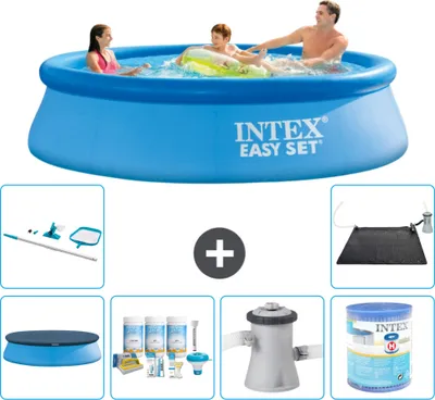 Produktbild von Intex runder aufblasbarer Easy Set-Pool – 305 x 76 cm – Blau – im Lieferumfang enthalten Abdeckung - Wartungspaket - Filterpumpe für Schwimmbad - Filter - Reinigungskit - Solarmatte