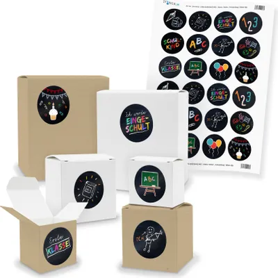 Produktbild von itenga SET Schulanfang (Motiv 88 V03) 24x kleine Geschenkboxen mit Stickerbogen