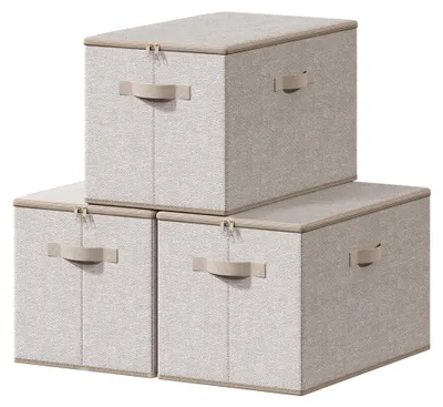 Produktbild von SONGMICS Faltbare Aufbewahrungskisten mit Griffen, 3er Set, Kleidung Organizer, Vliesstoff, 50 x 30 x 30 cm, beige