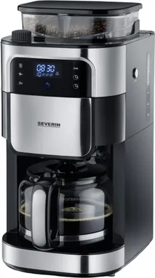 Obrázok produktu pre Severin KA 4813, Kávovar, Kávové zrná, Mletá káva, Vstavaný mlynček, 1000 W, Čierna, Nerezová oceľ