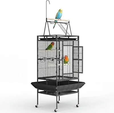 Obrázek produktu pro Klec pro papoušky 173 cm – velká klec na kolečkách – horní hrací plocha – bidélko s lanem – voliéra pro andulky, nymfy a papoušky rodu Conures