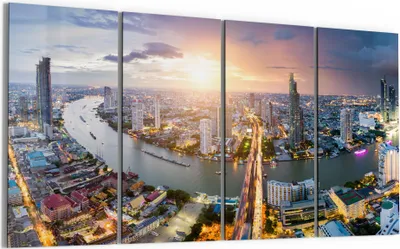 Produktbild von DEQORI Glasbild Echtglas 4x30x60 cm 'Bangkok von oben' Wandbilder XXL groß