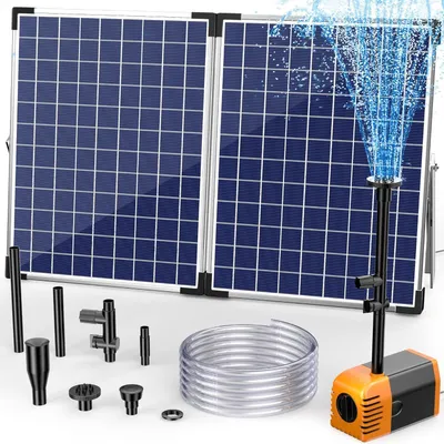 Productafbeelding van 35 W vijverpomp op zonne-energie, 1500 l/u, stille pomp op zonne-energie met 4 sproeiers, fontein op zonne-energie met beekloopslang voor tuinvijvers