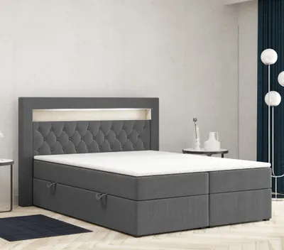 Produktbild von Boxspringbett DENVER mit LED und Bettkasten 180 x 200 cm Webstoff Anthrazit Bett Bettkasten