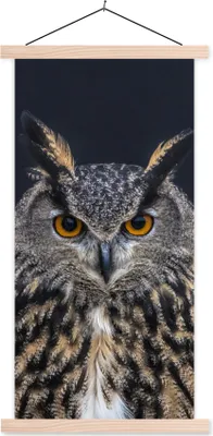 Produktbild von MuchoWow® Textilposter Uhu Porträt 60x120 cm mit holzfarbenen Rahmen - Holz