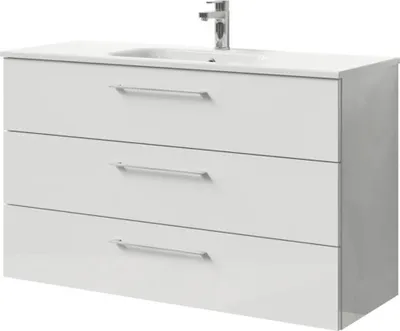 Produktbild von Pelipal Badmöbel-Set Sunline 121 BxHxT 121 x 50 x 46 cm Frontfarbe weiß hochglanz mit Mineralguss-Waschtisch und Waschti
