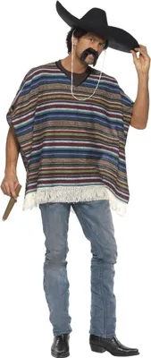 Produktbild von Smiffys - "Authentic Looking" Poncho für Herren SM1533 (Einheitsgröße) (Bunt/Blau)