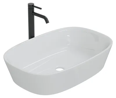 Produktbild von HAGO24 Waschbecken Keramik 605x380x140mm abgerundete Ecken Waschschale Oval Aufsatzwaschbecken kratzfest elegantes Design Weiß