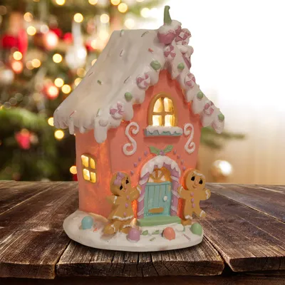 Produktbild von LED Lebkuchenhaus 20cm Deko Weihnachtshaus bunt rosa