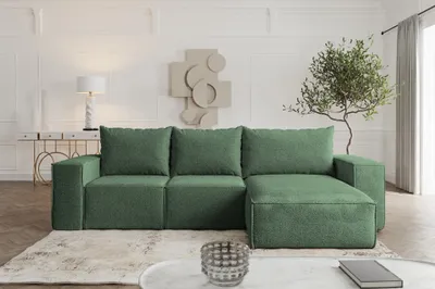 Produktbild von Ecksofa Sofa mit Schlaffunktion ESTELLE in Stoff Abriamo Grün Ottomane Rechts