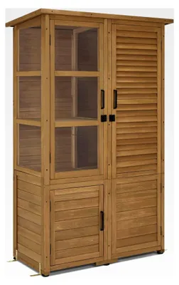Produktbild von Gartenschrank aus Holz wetterfest, Gerätehaus für den Außenbereich, wasserdicht, geeignet für Balkon und Terrasse, Gartenhütte mit 3 herausnehmbaren Ablagen 55×110×175 cm