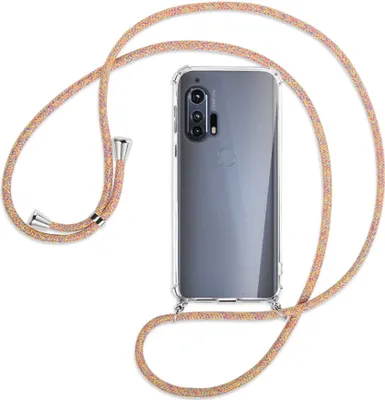 Produktbild von Handykette Backcover-Schutzhülle mit Band (Metall silberfarben) für Motorola Edge Plus - Rainbow