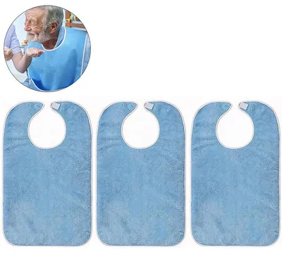 Produktbild von Erwachsenen Lätzchen 3er Set 75x45 cm Polyester wasserdicht mit Auffangtasche Klettverschluss Pflege Essenschutz wiederverwendbar