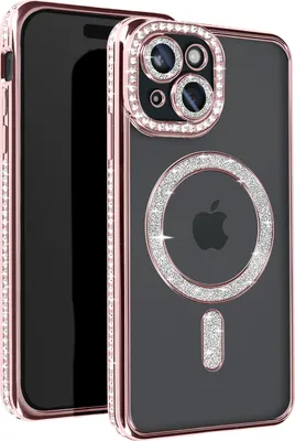 Image de Avizar, coque en diamant pour iPhone 15 – Protection MagSafe avec bordure en strass, rose champagne