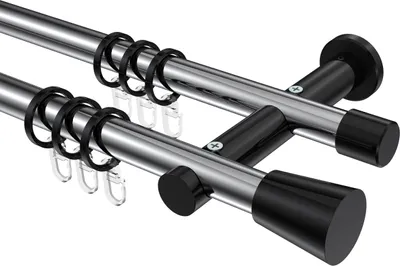 Produktbild von Interdeco Gardinenstange / Vorhangstange Chrom / Schwarz, Typ Platon Sitra (Konus), 20 mm Ø 2-läufig, 120 cm