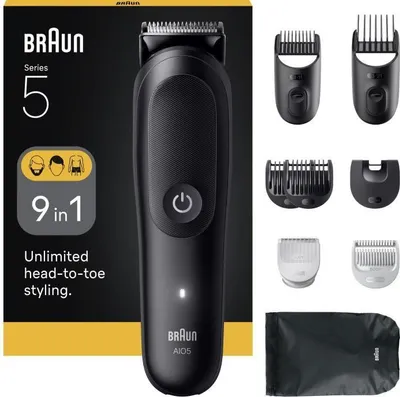 Image de Tondeuse Cheveux et Barbe Braun Series 5 AIO5540, 120 min Autonomie, 14 Réglages, 9 Accessoires, Noir